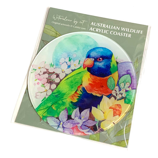 WATERCOLOURS BY CAT- Rainbow Lorikeet- Australian Bird Art Coaster