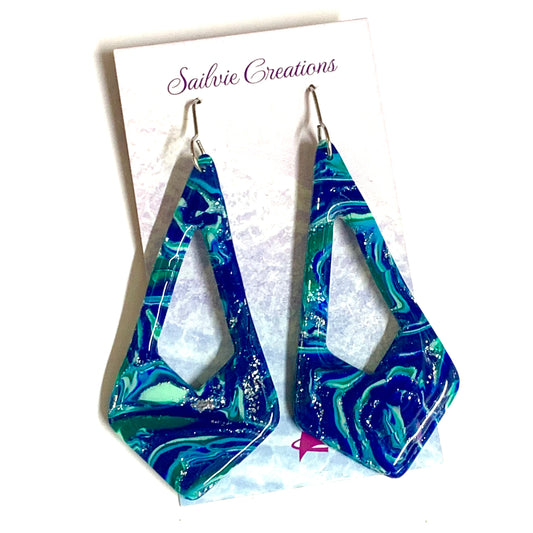 Sailvie Creations - Ocean Swirl Long Diamonsd Hook Dangle Earrings