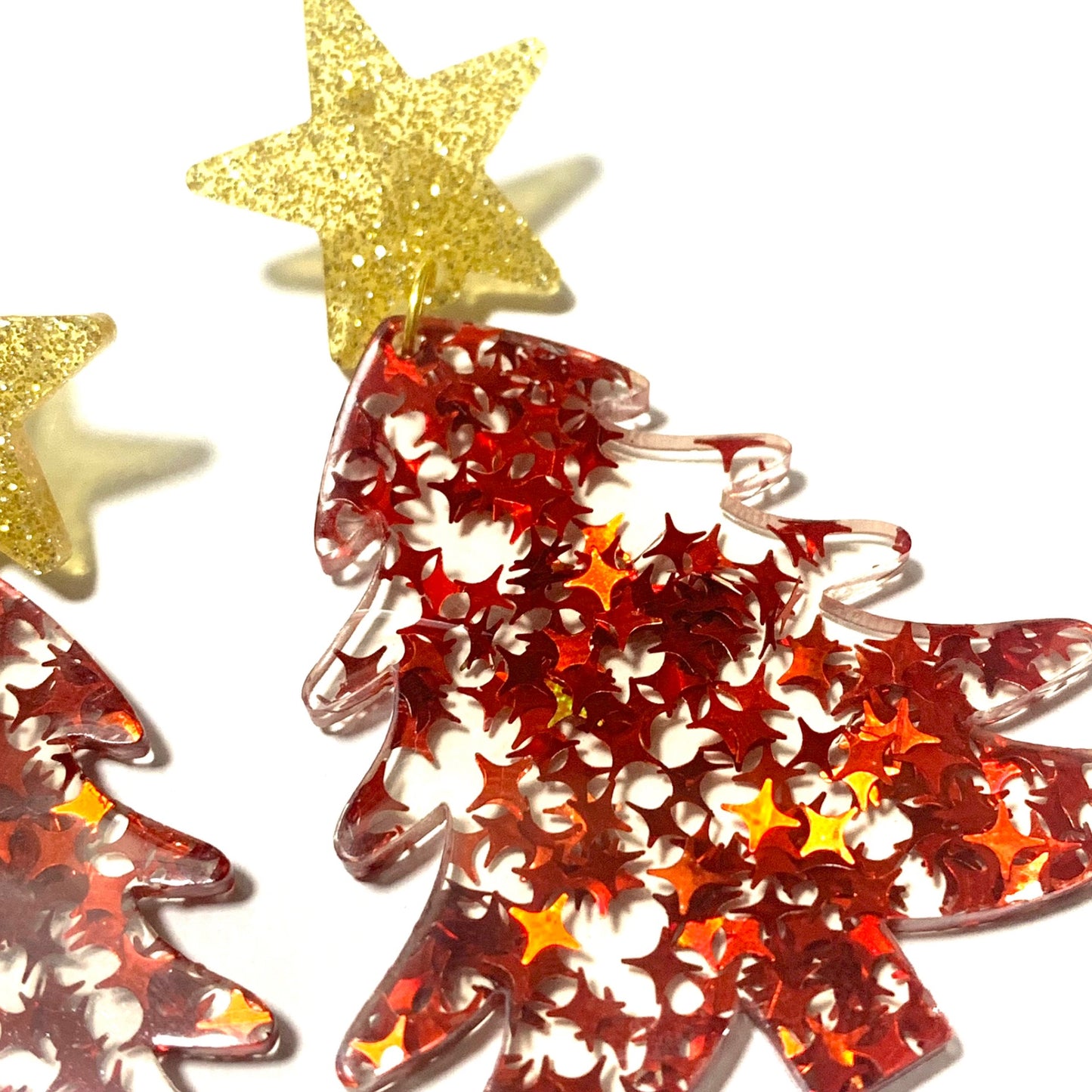 MAKIN' WHOOPEE - “STAR TREES- RED” CHRISTMAS STUD DANGLES