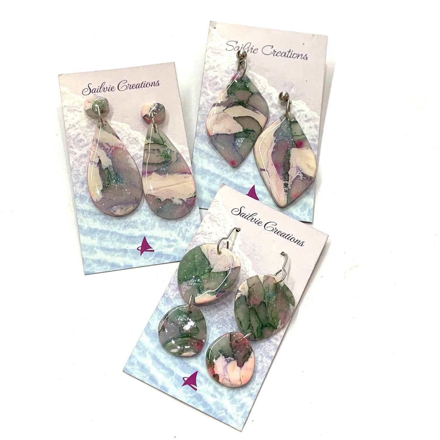 Sailvie Creations - Marbled Double Hook Dangle Earrings