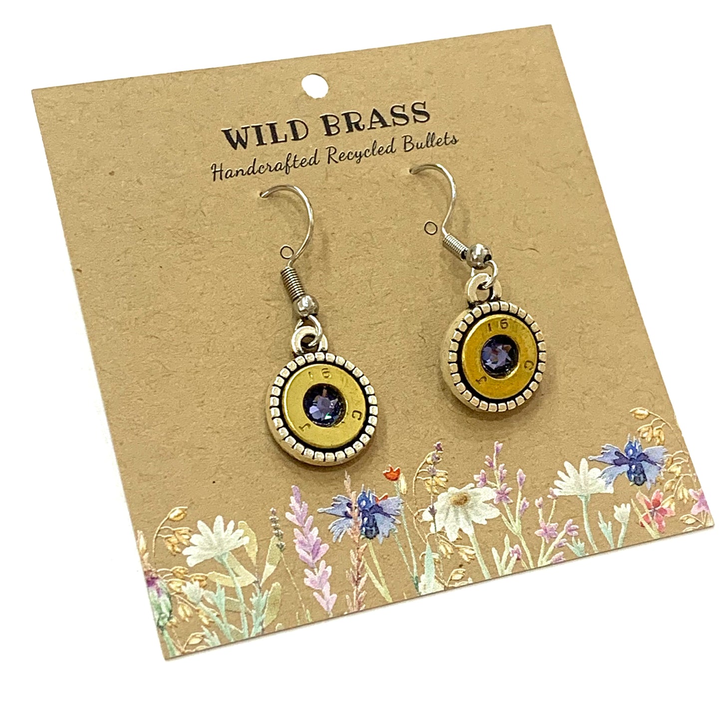 WILD BRASS- Round Drops- Purple Swarovski Crystal