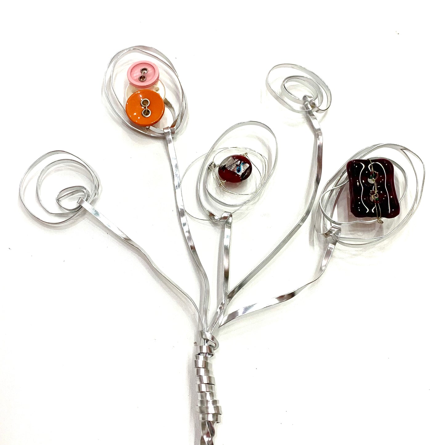CARLEY CLARKE-RUSHTON - "Abstract Flowers #2- Buttons" Wire Wall Hanging/Sculpture