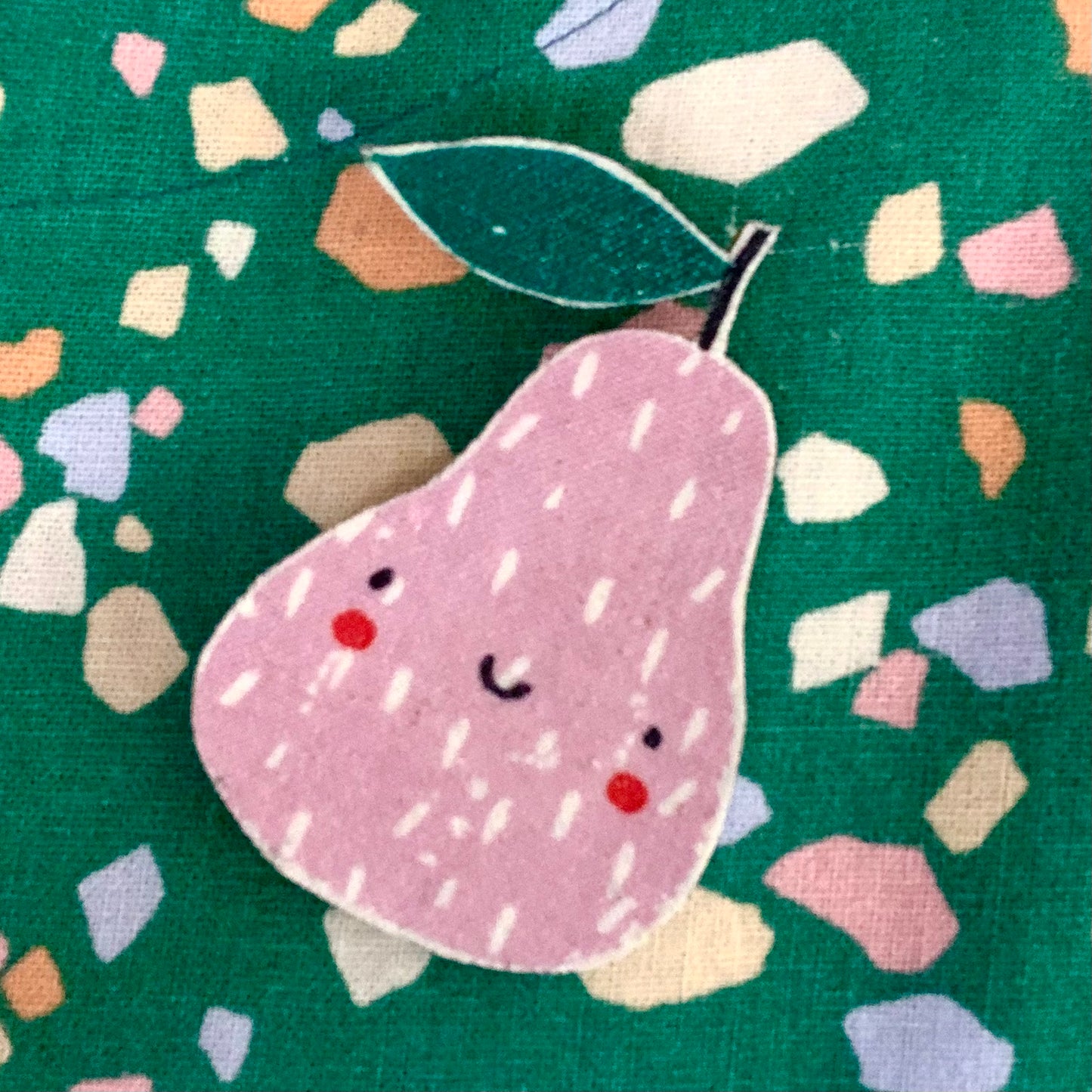 THIS BIRD HAS FLOWN- "Purple Pears" Cute Fruits- Fabric Remnant Brooches