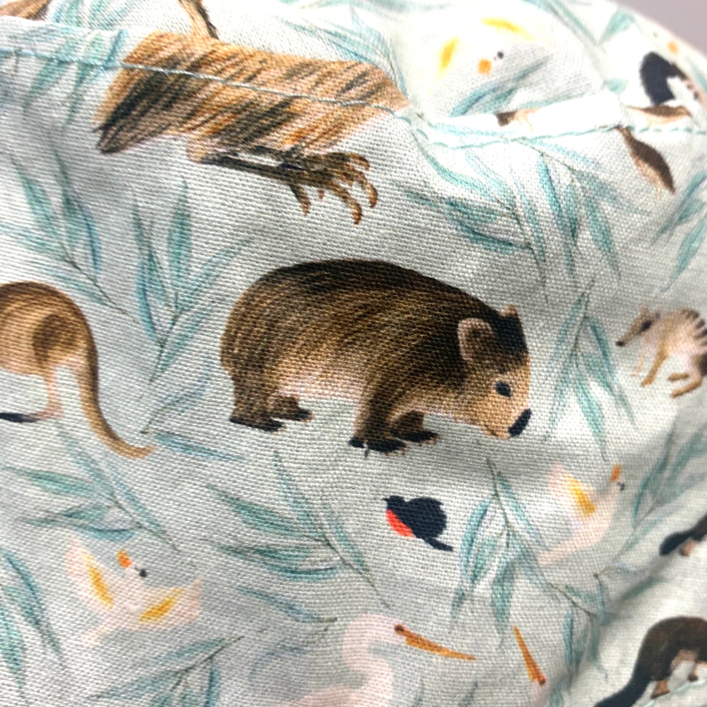 Teacups n Quilts- Aussie Animals & Gum Leaves Fabric Hat - Kids Size Large