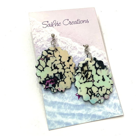 Sailvie Creations - Speckled Scalloped Oval Ball Post Dangle Earrings