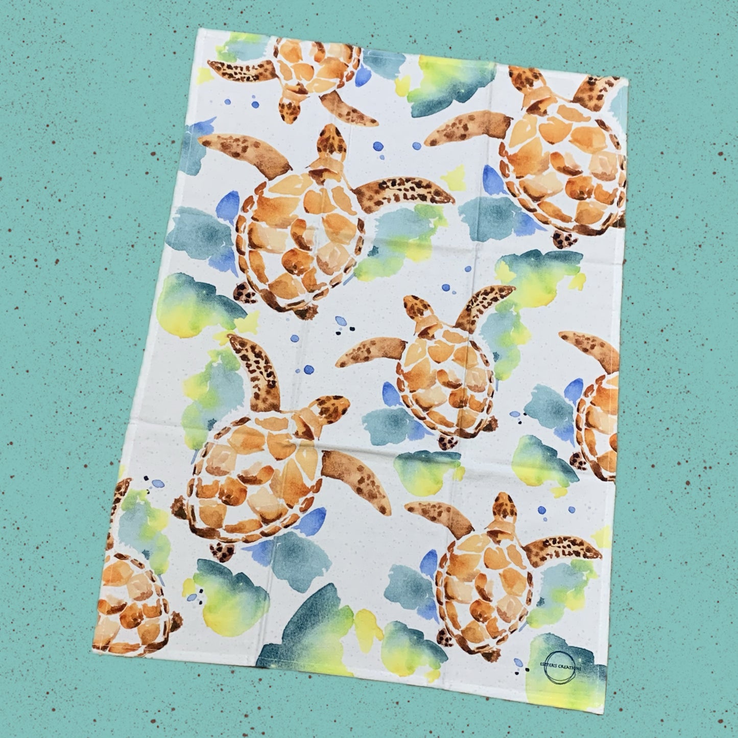 ESZTER'S CREATIONS - "Green Turtles"- Tea Towel