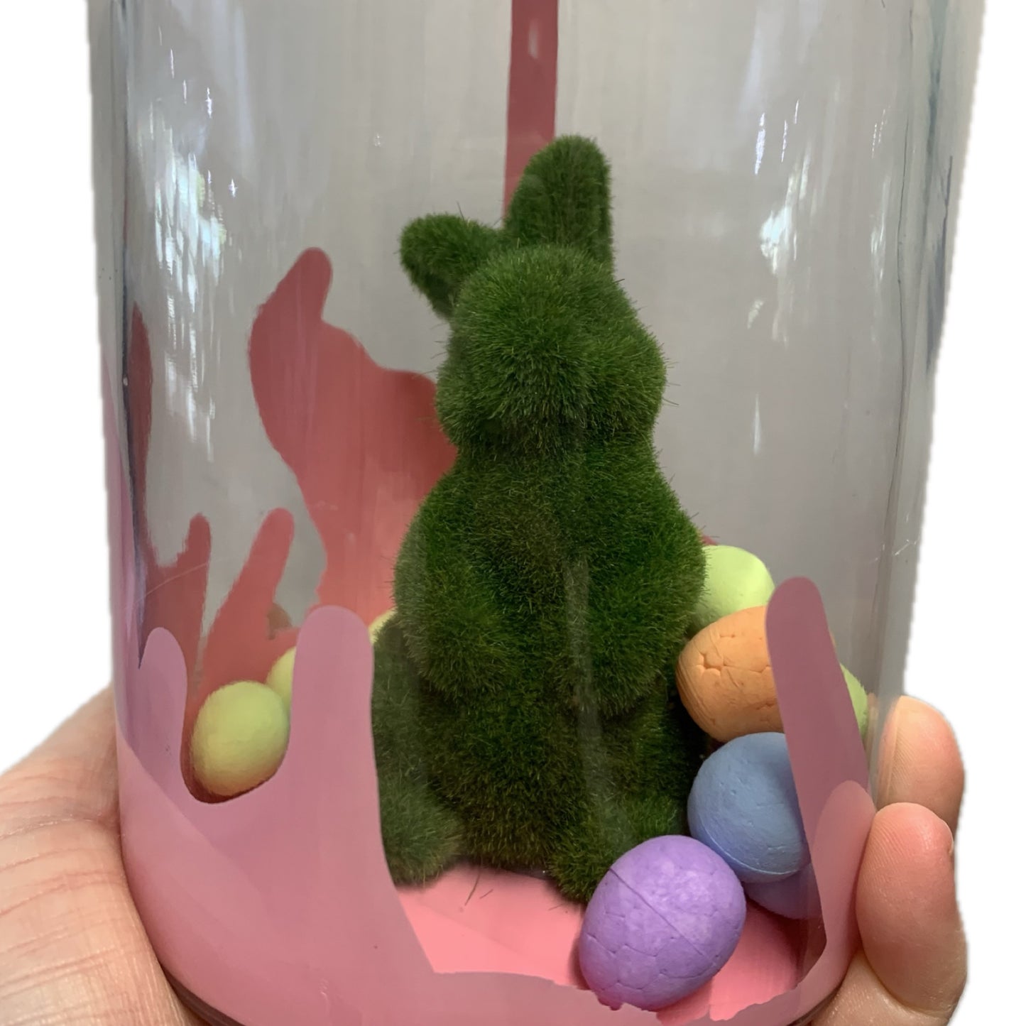 THIS BIRD HAS FLOWN- Bunny Bottle Easter Decoration- Extra Large, Green Bunnies & Pink Paint