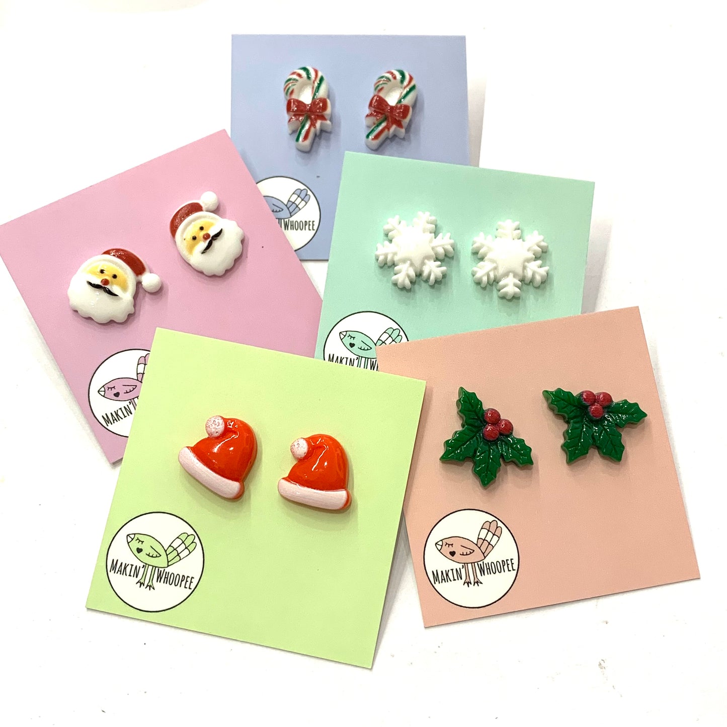 MAKIN' WHOOPEE - "Retro Santas" STATEMENT CHRISTMAS BUTTON STUDS