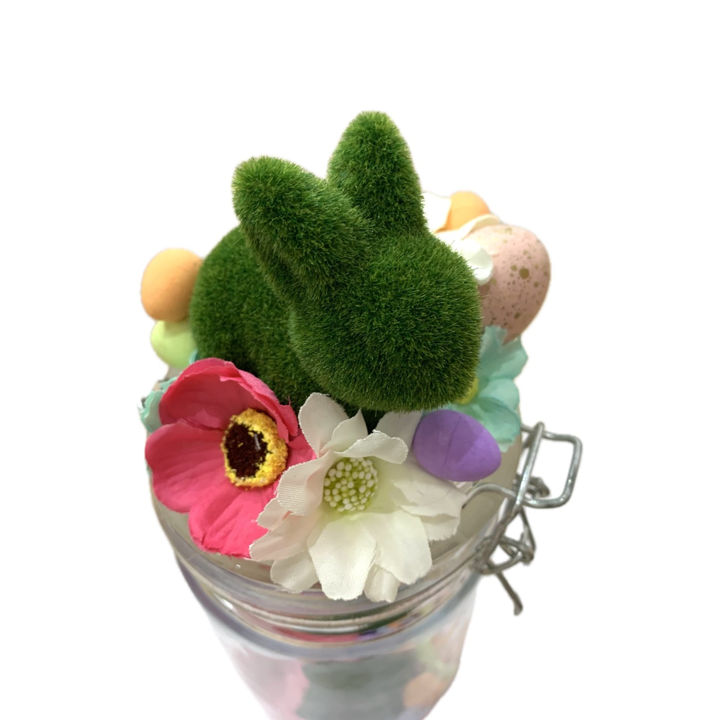 THIS BIRD HAS FLOWN- Bunny Bottle Easter Decoration- Extra Large, Green Bunnies & Pink Paint