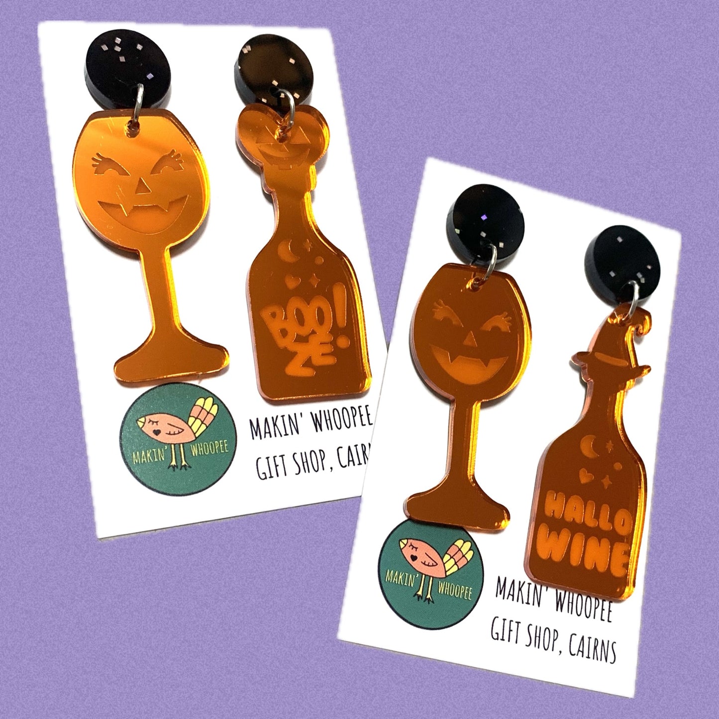 MAKIN' WHOOPEE - "Hallowine" Stud Dangle Halloween Earrings