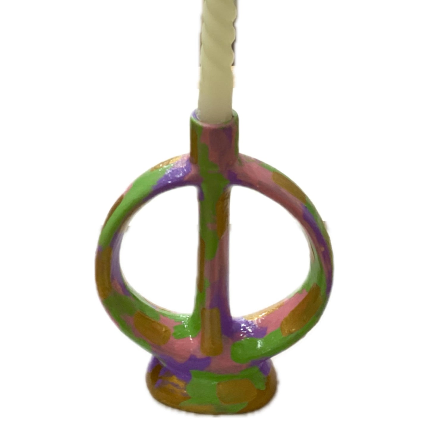 THIS BIRD HAS FLOWN - Intersected Candle Holder- Pink, Green, Lavender & Gold Abstract- Candle Included