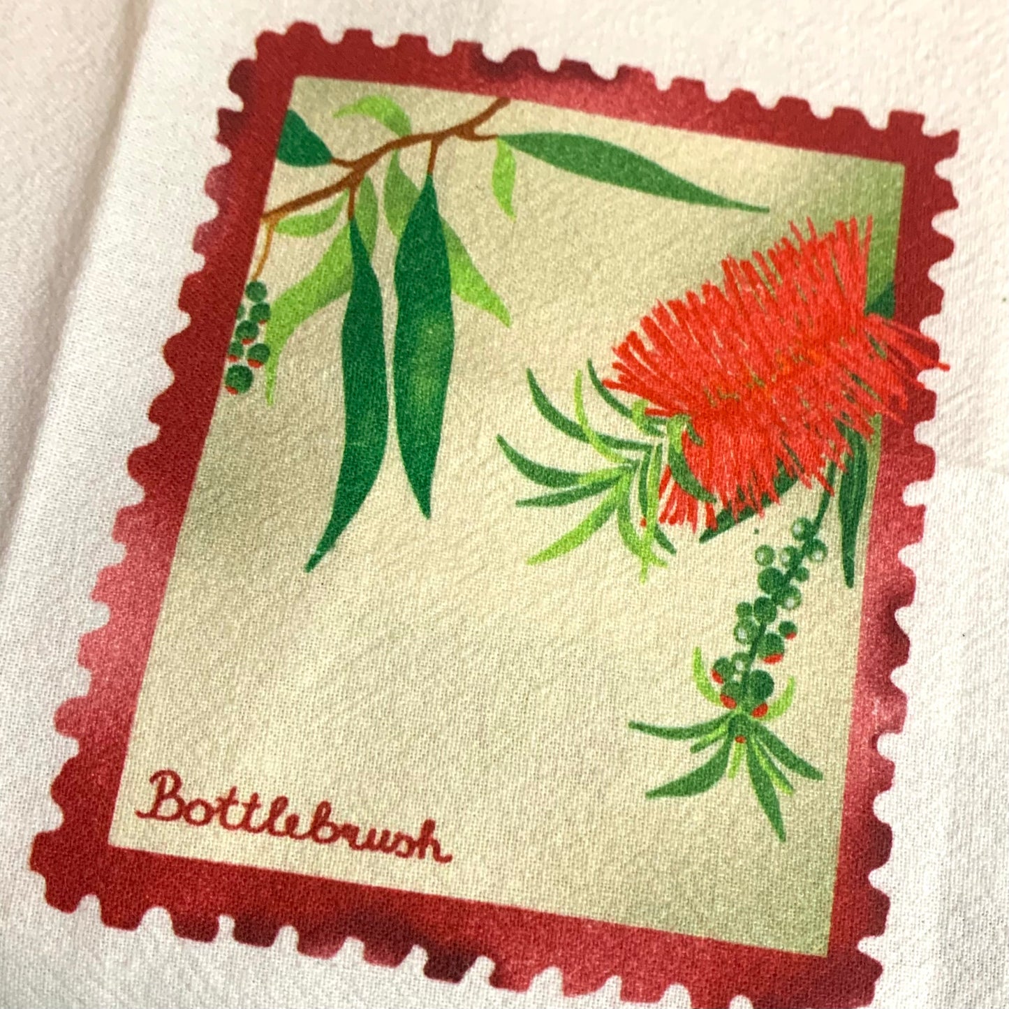 ESZTER'S CREATIONS - "Australian Wildflower Stamp White"- Tea Towel