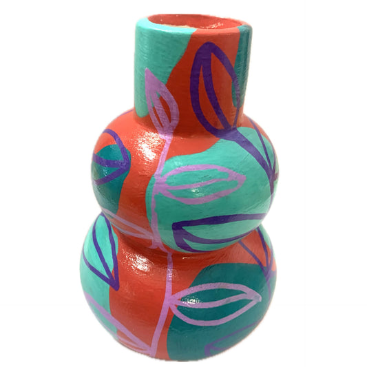 THIS BIRD HAS FLOWN - Small Vine Vase- Watermelon, Teal, Aqua & Purple- Decorative Only