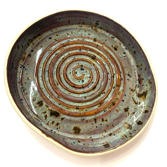 POTTERESS BY ALICIA - Spoon Rest - Blue/Green Speckled Swirl
