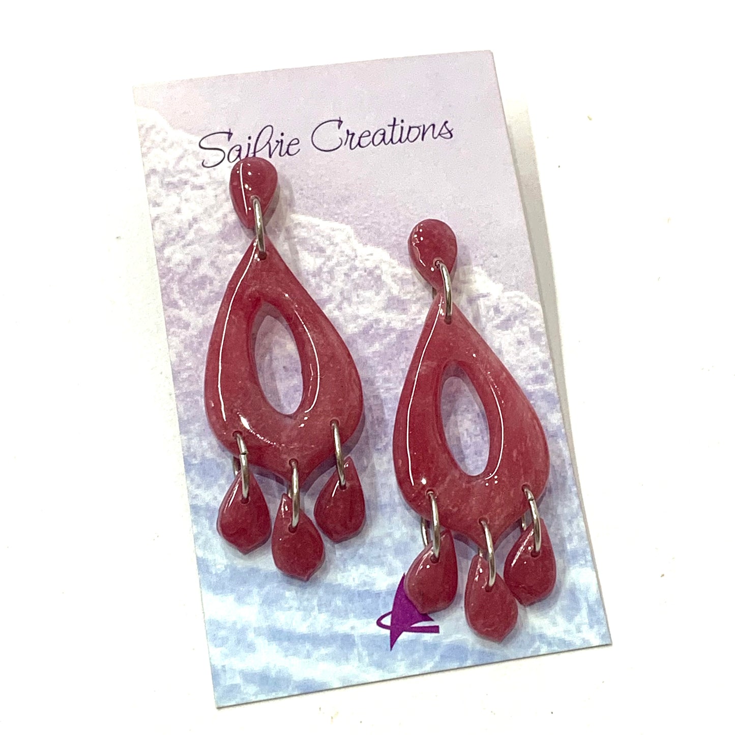 Sailvie Creations - Teardrop Purple Swirl Stud Dangle Earrings