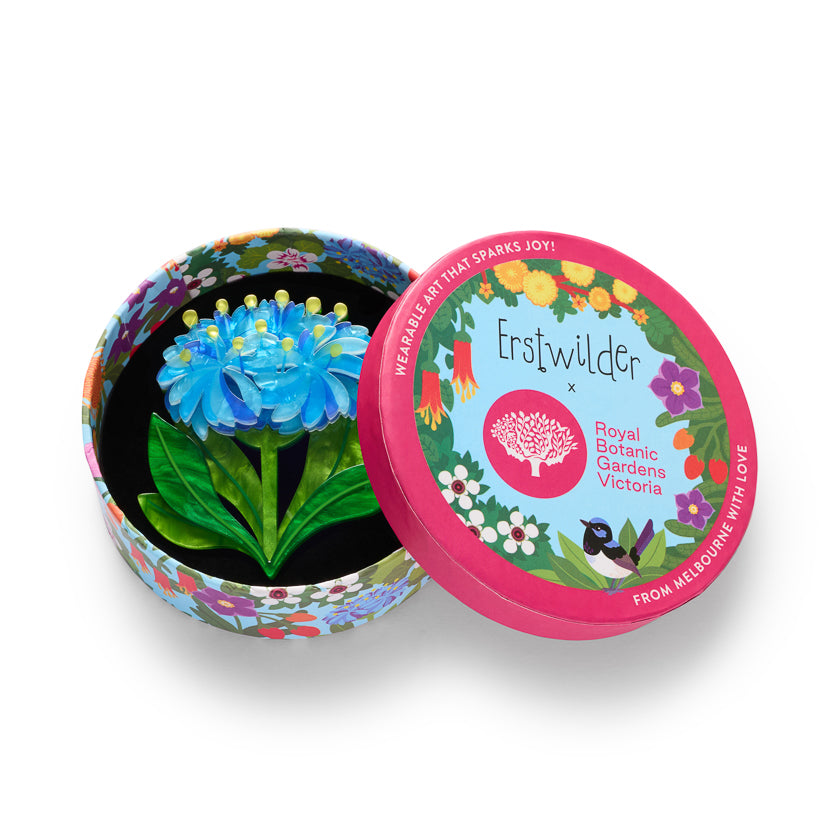 ERSTWILDER - "Blue Pincushion" Brooch - ROYAL BOTANIC GARDENS VICTORIA