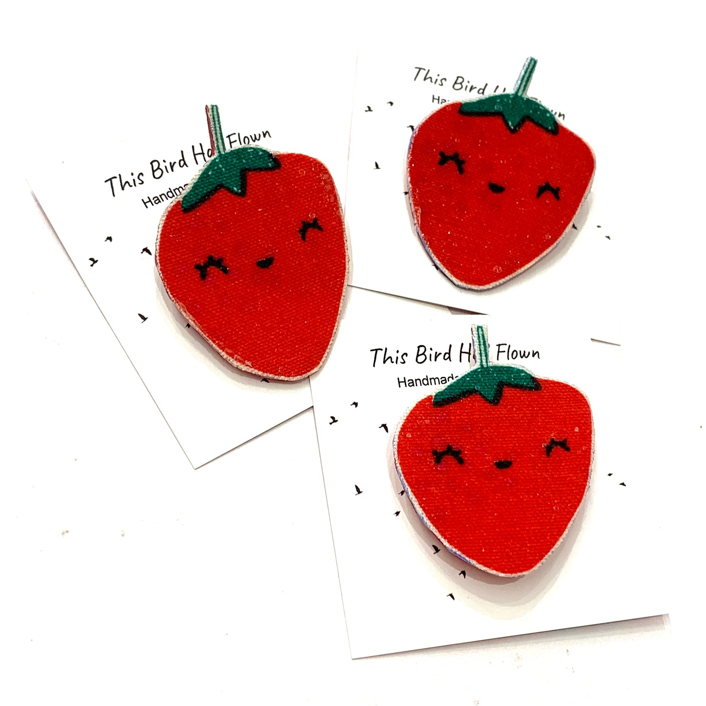 THIS BIRD HAS FLOWN- "Strawberries" Cute Fruits- Fabric Remnant Brooches