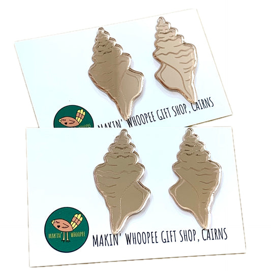 MAKIN' WHOOPEE - Mirror Rose Gold Conch Shell Studs- Ocean Collection