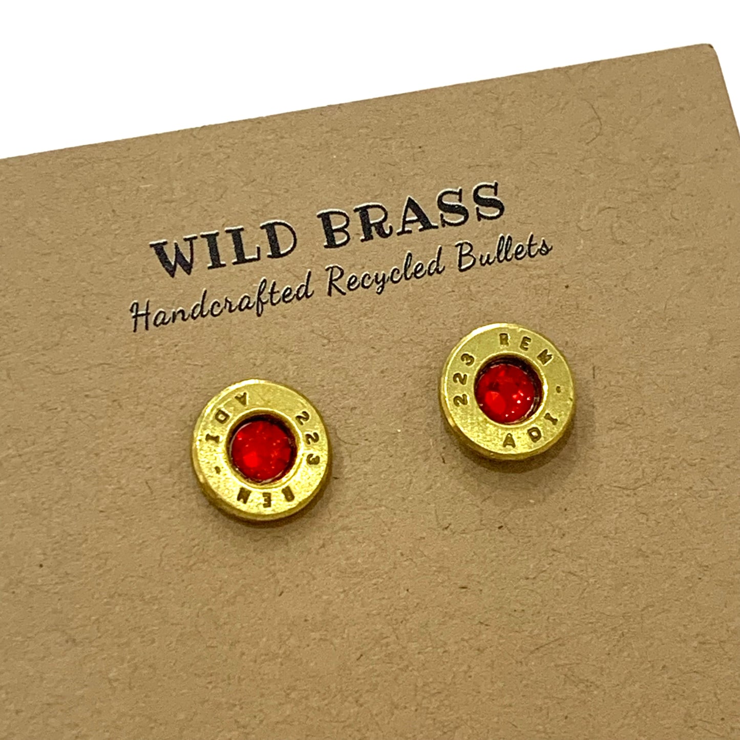 WILD BRASS- Small Studs- Red Swarovski Crystal