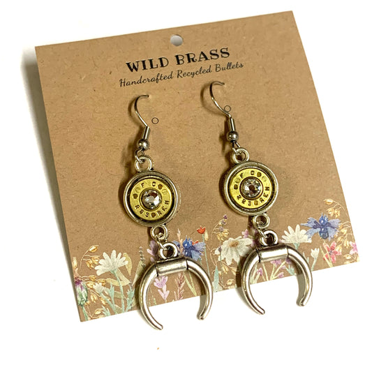 WILD BRASS- Charm Drops- Crescents with Clear Swarovski Crystals