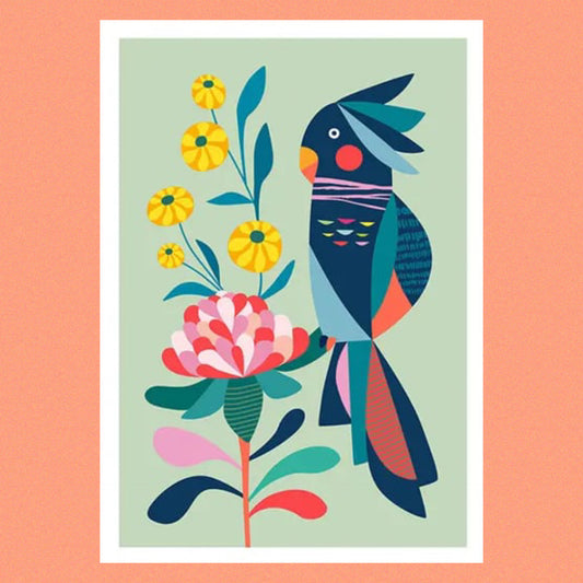 3 BIRDIES STUDIO- "Cockatoo Floral " A4 Art Print