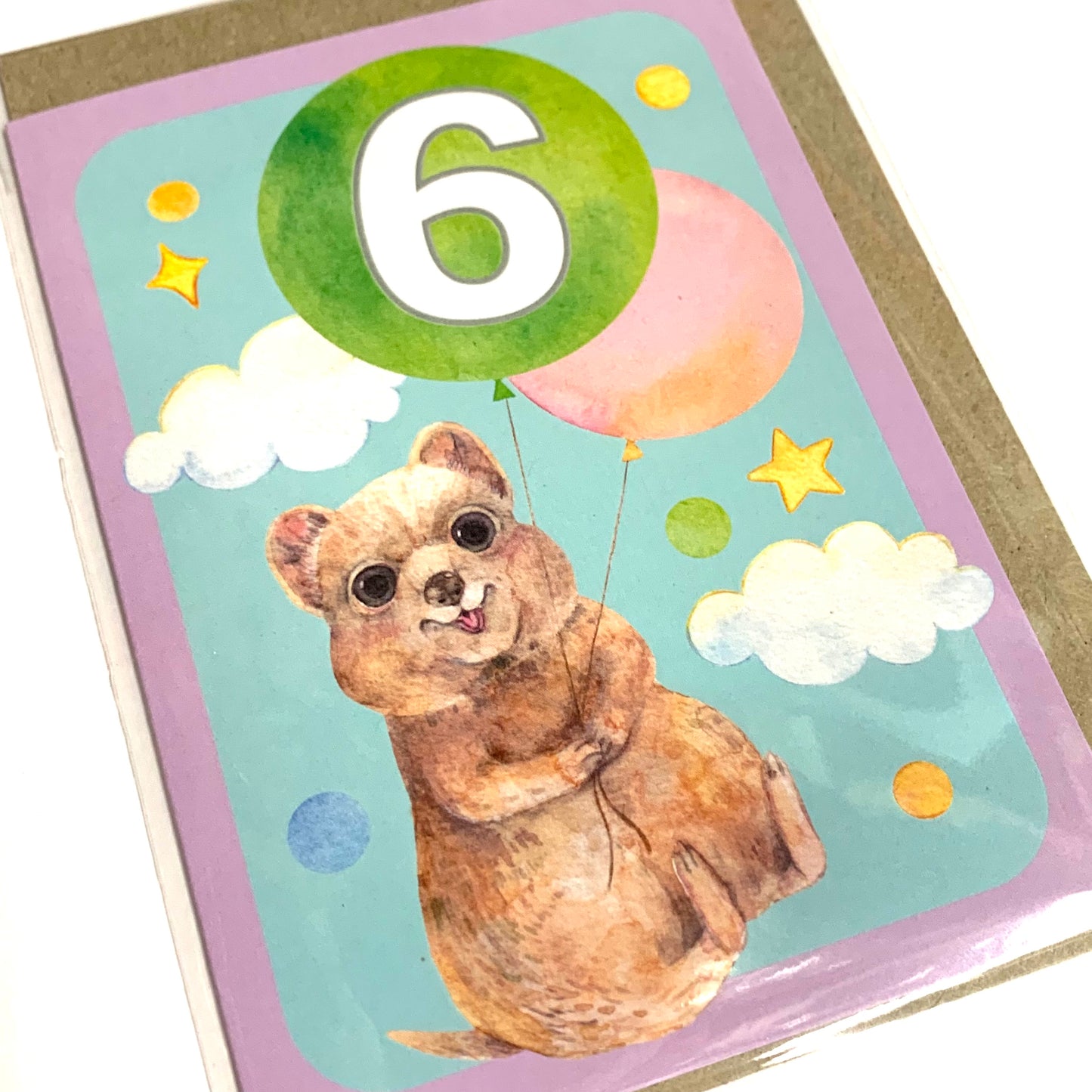 WATERCOLOURS BY CAT- "Six - Quokka"- Australian Animal Kids Age Card