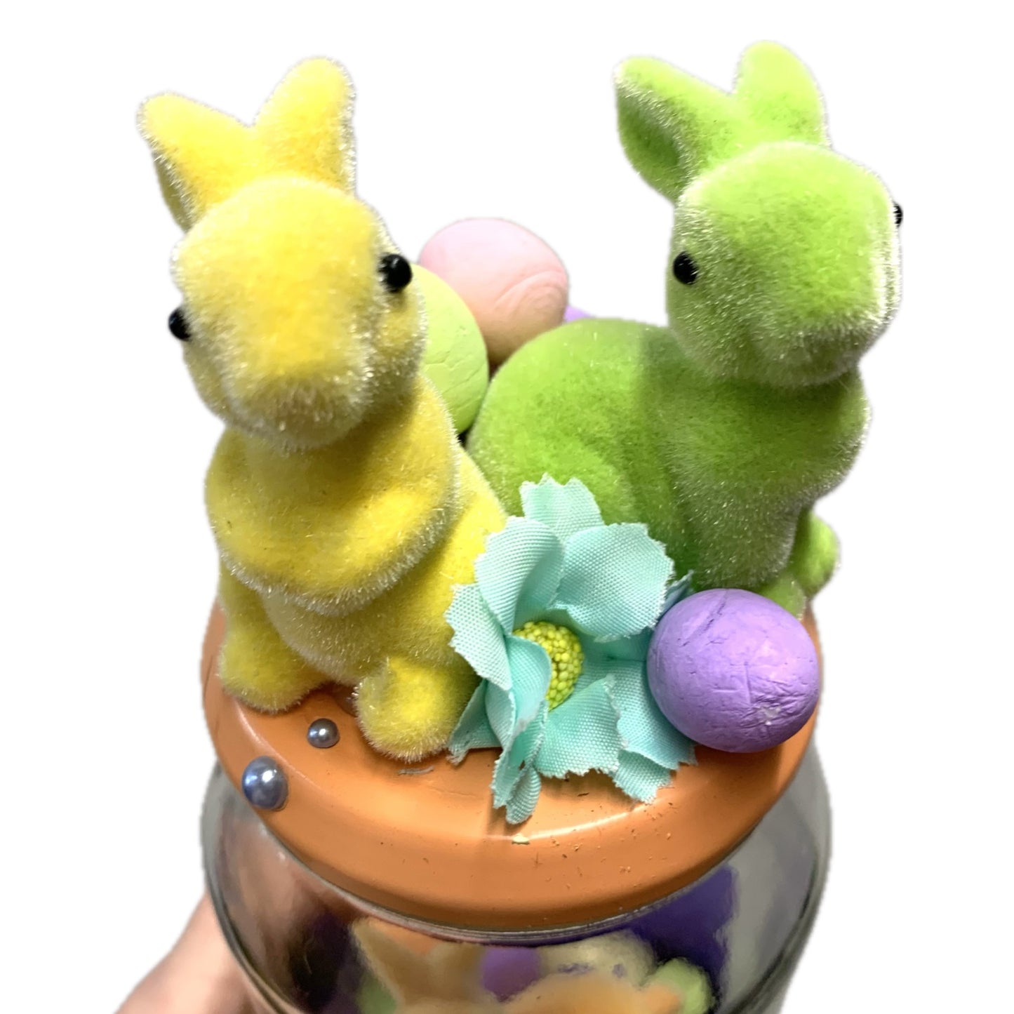 THIS BIRD HAS FLOWN- Bunny Bottle Easter Decoration- Orange Lid & Lavender Paint