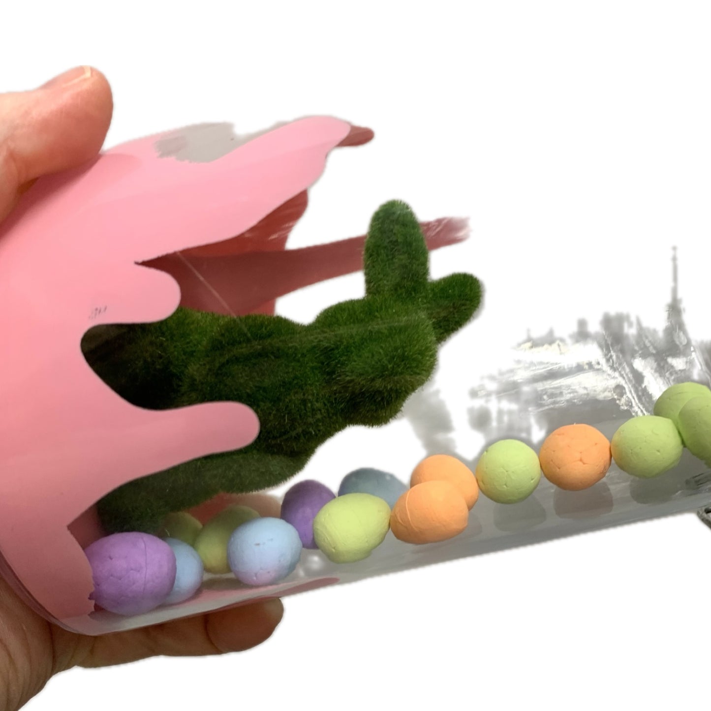 THIS BIRD HAS FLOWN- Bunny Bottle Easter Decoration- Extra Large, Green Bunnies & Pink Paint