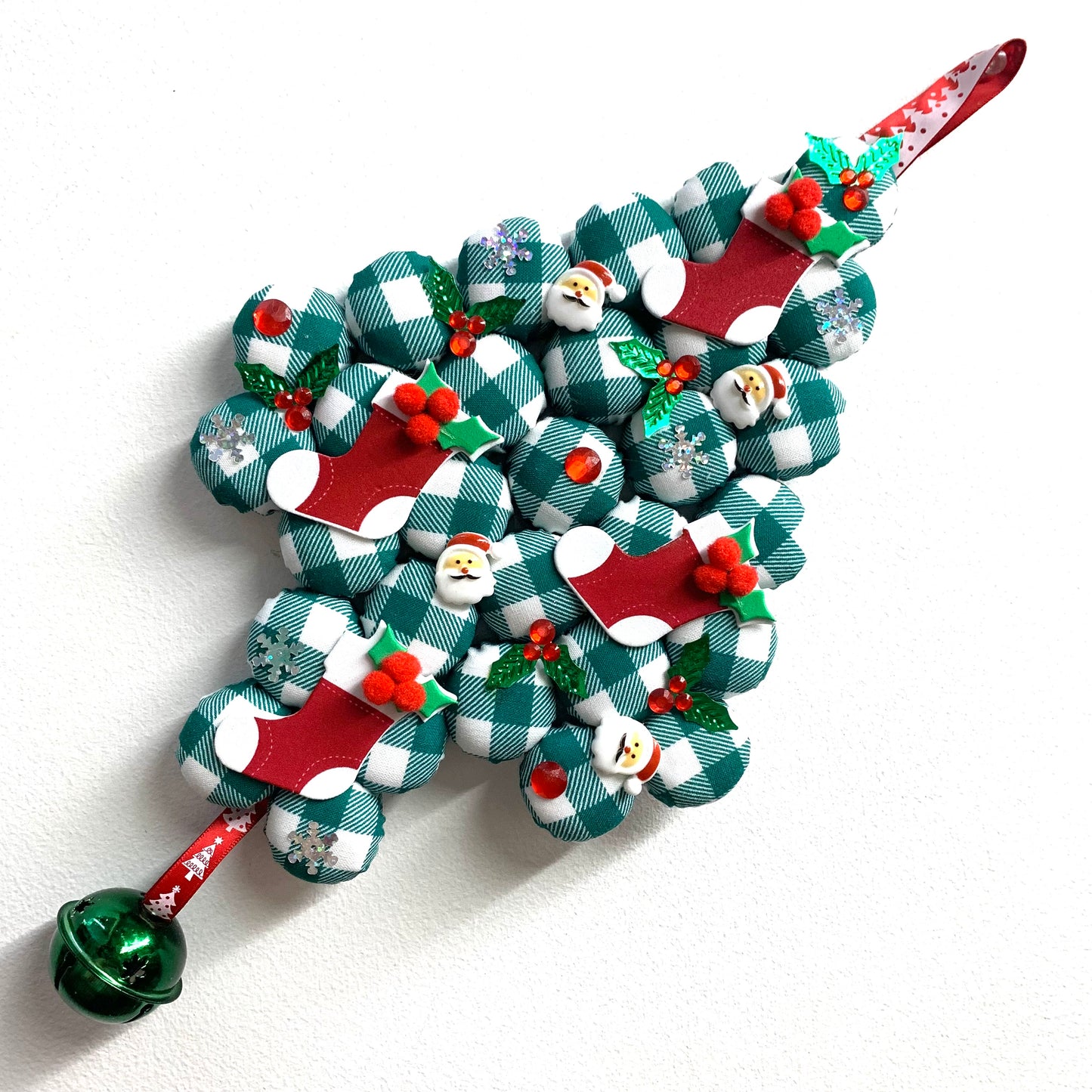 MAKIN' WHOOPEE- Small Bottle Top Christmas Tree Wall Hanging- Green Gingham