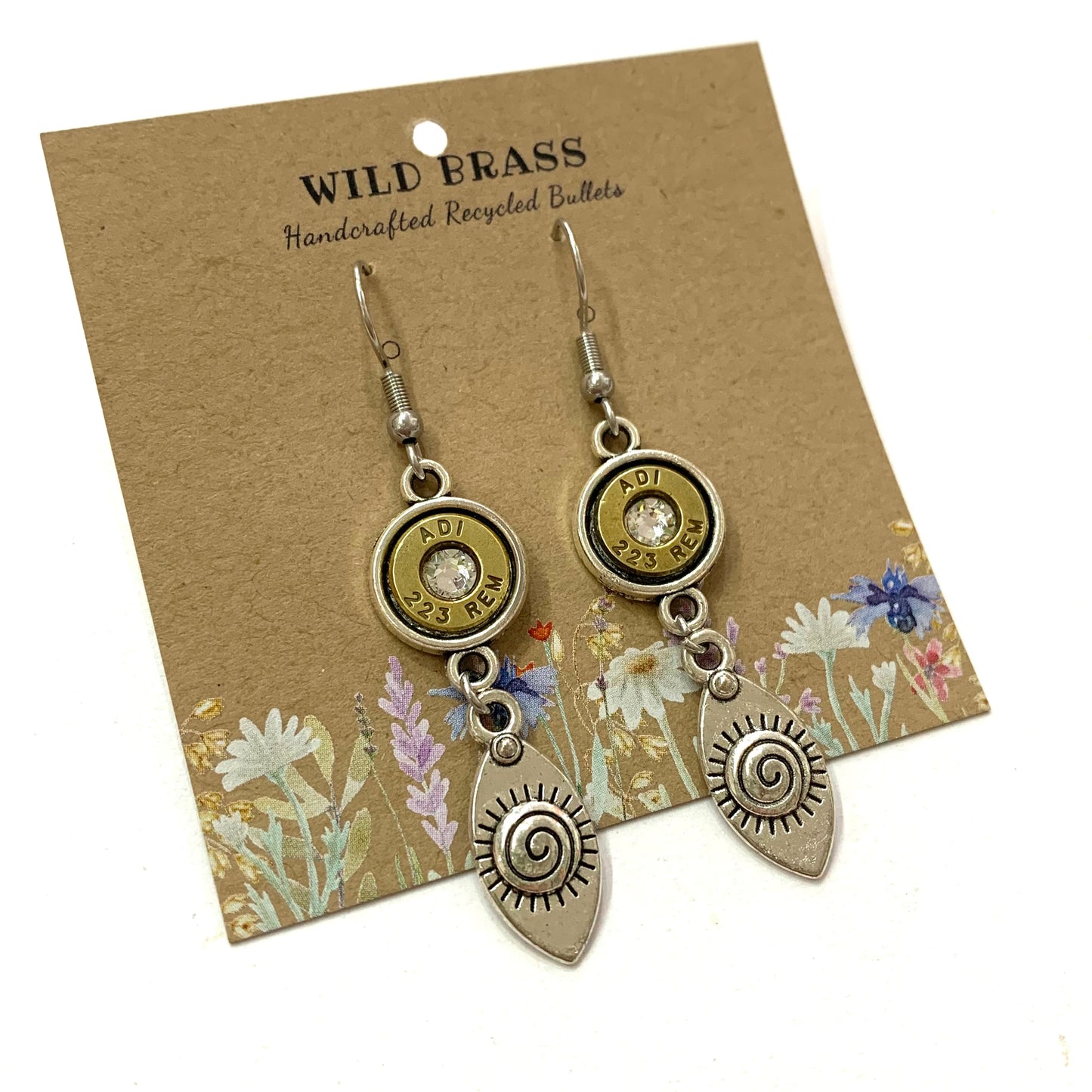 WILD BRASS- Charm Drops- Spiral with Clear Swarovski Crystal