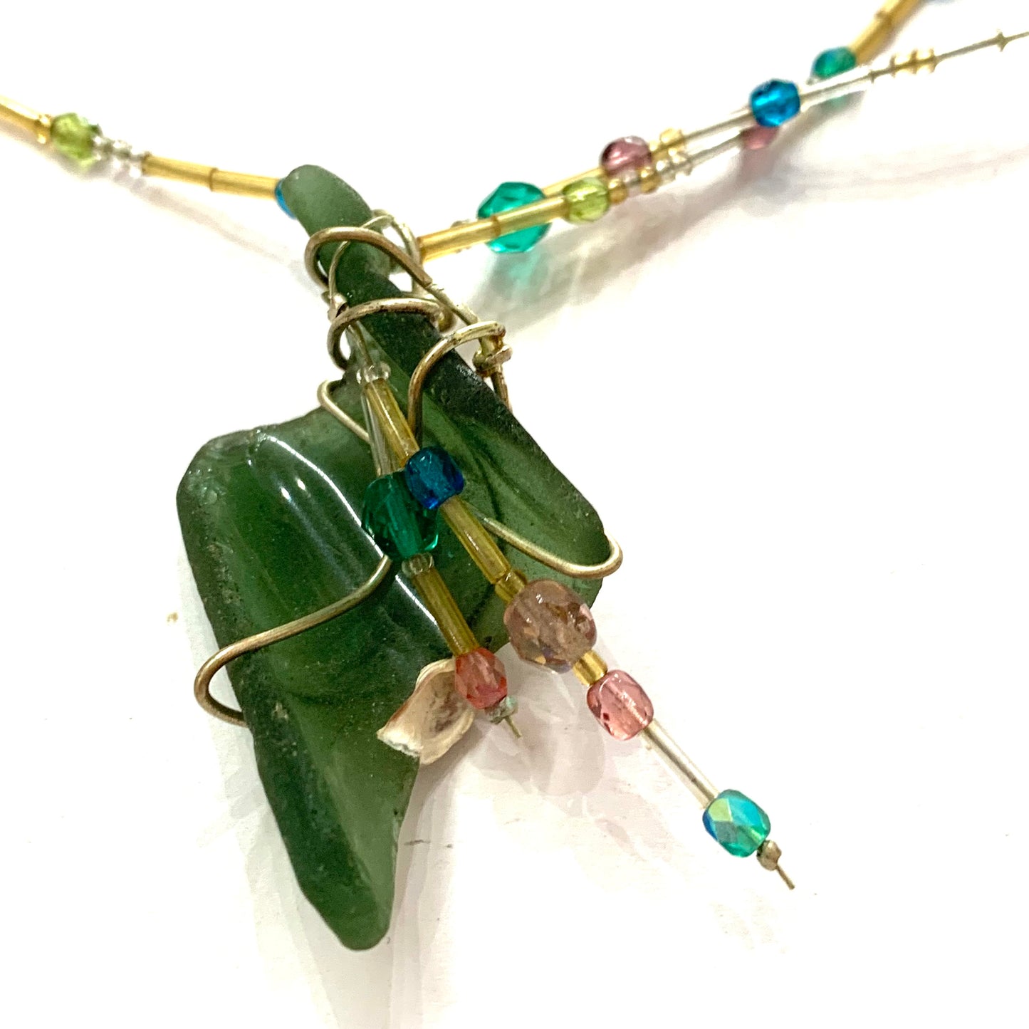 CARLEY CLARKE-RUSHTON - Green Sea Glass & Beaded Necklace