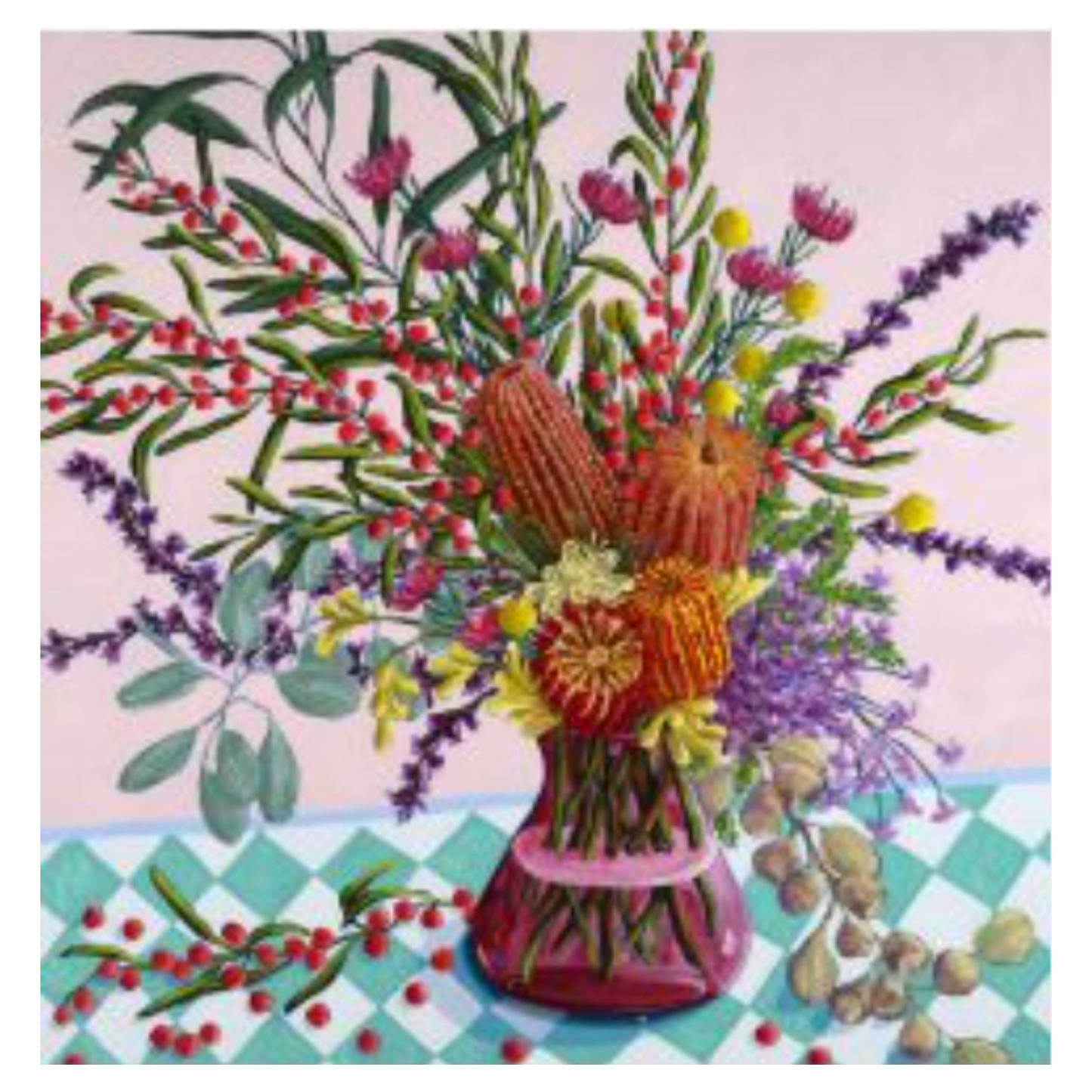 NUOVO - "Native Flowers in a Vase on Turquoise Tiles" by Kate Quinn - GREETING CARD