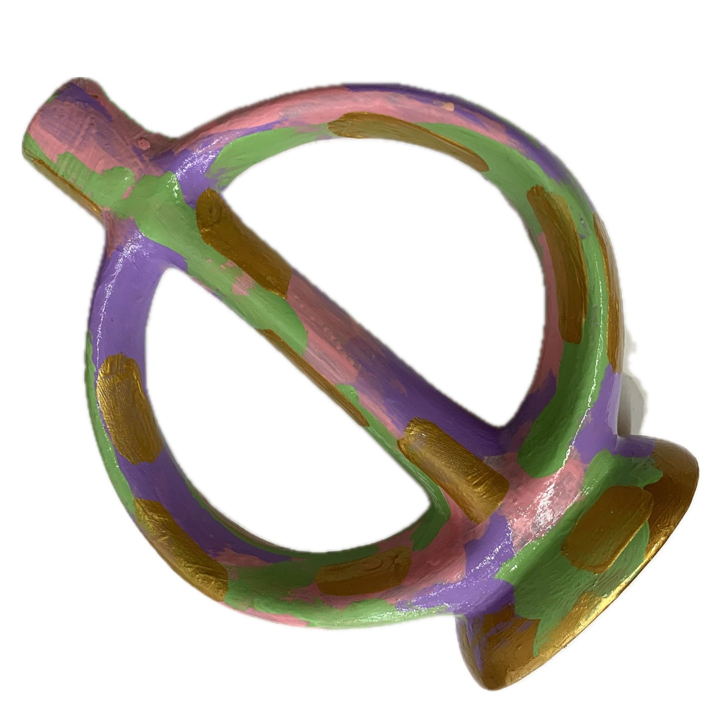 THIS BIRD HAS FLOWN - Intersected Candle Holder- Pink, Green, Lavender & Gold Abstract- Candle Included