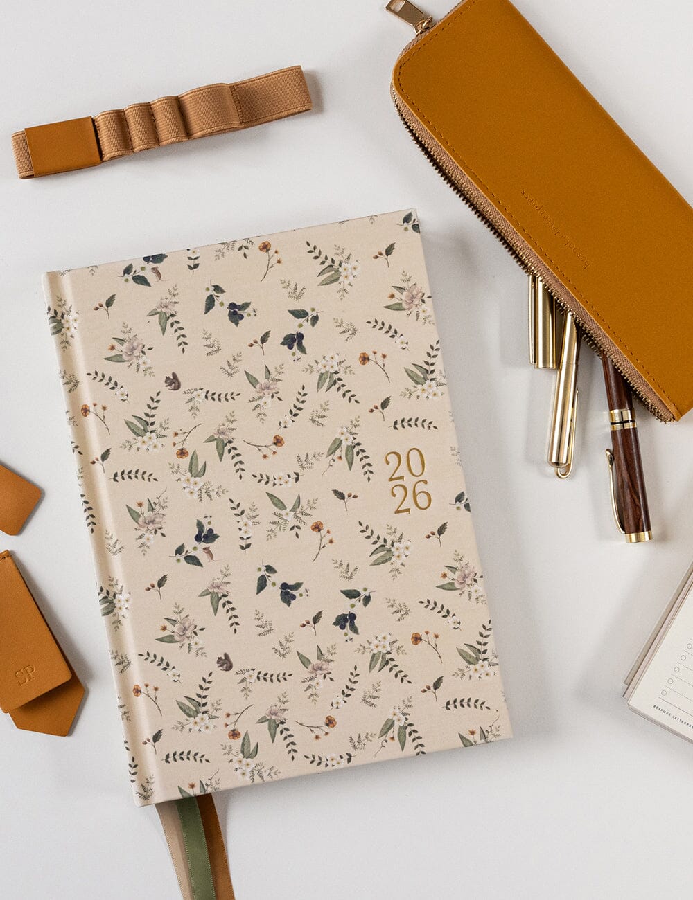 BESPOKE LETTERPRESS - 2026 Desktop Linen Bound Planner - Button Fern