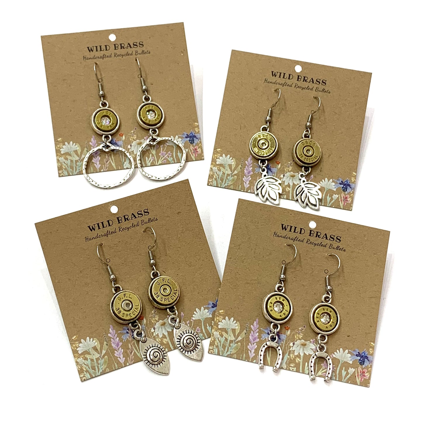 WILD BRASS- Charm Drops- Horseshoe with Clear Swarovski Crystals