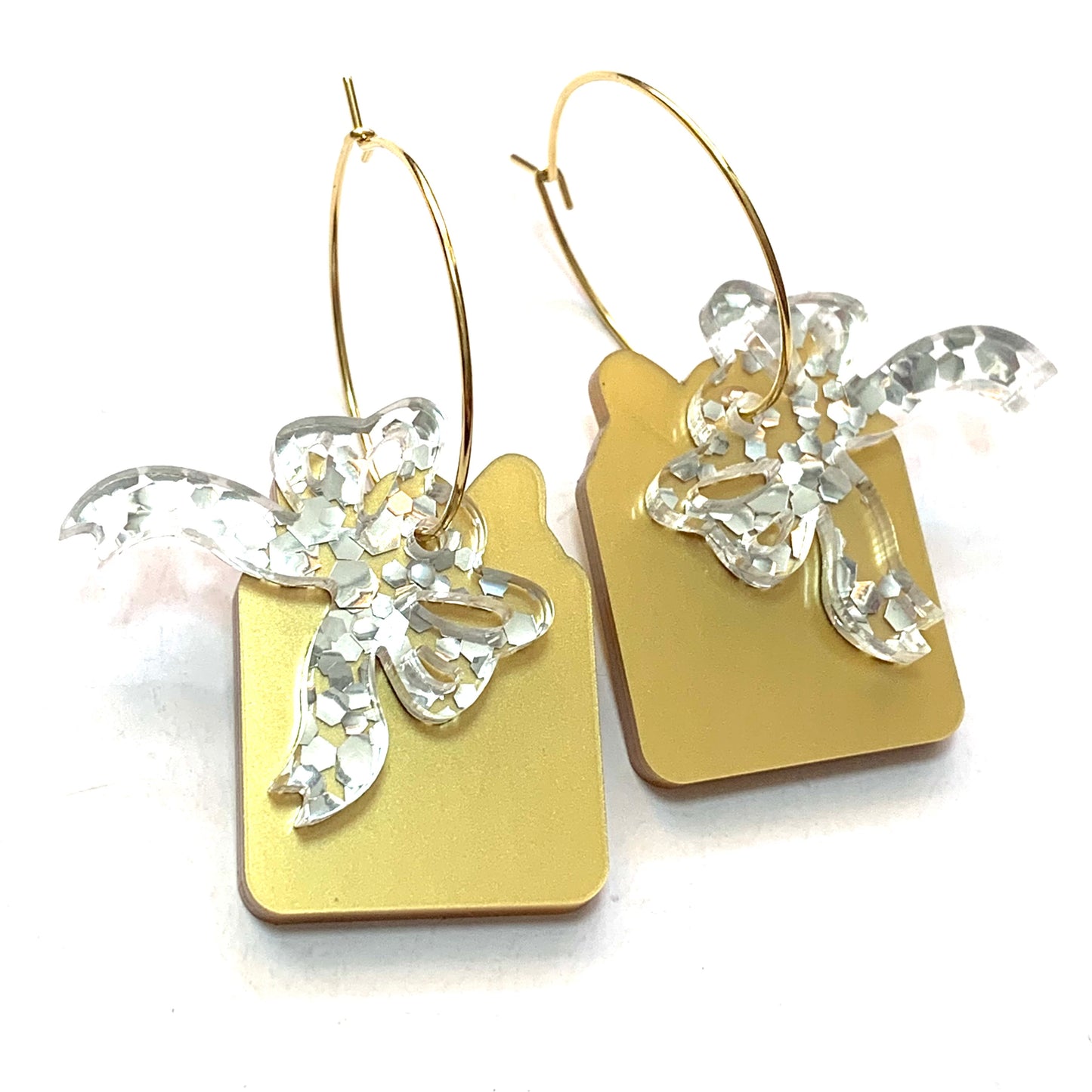 MAKIN' WHOOPEE - Small “Ribbons & Bows” CHRISTMAS HOOP DANGLES- Gold & Silver