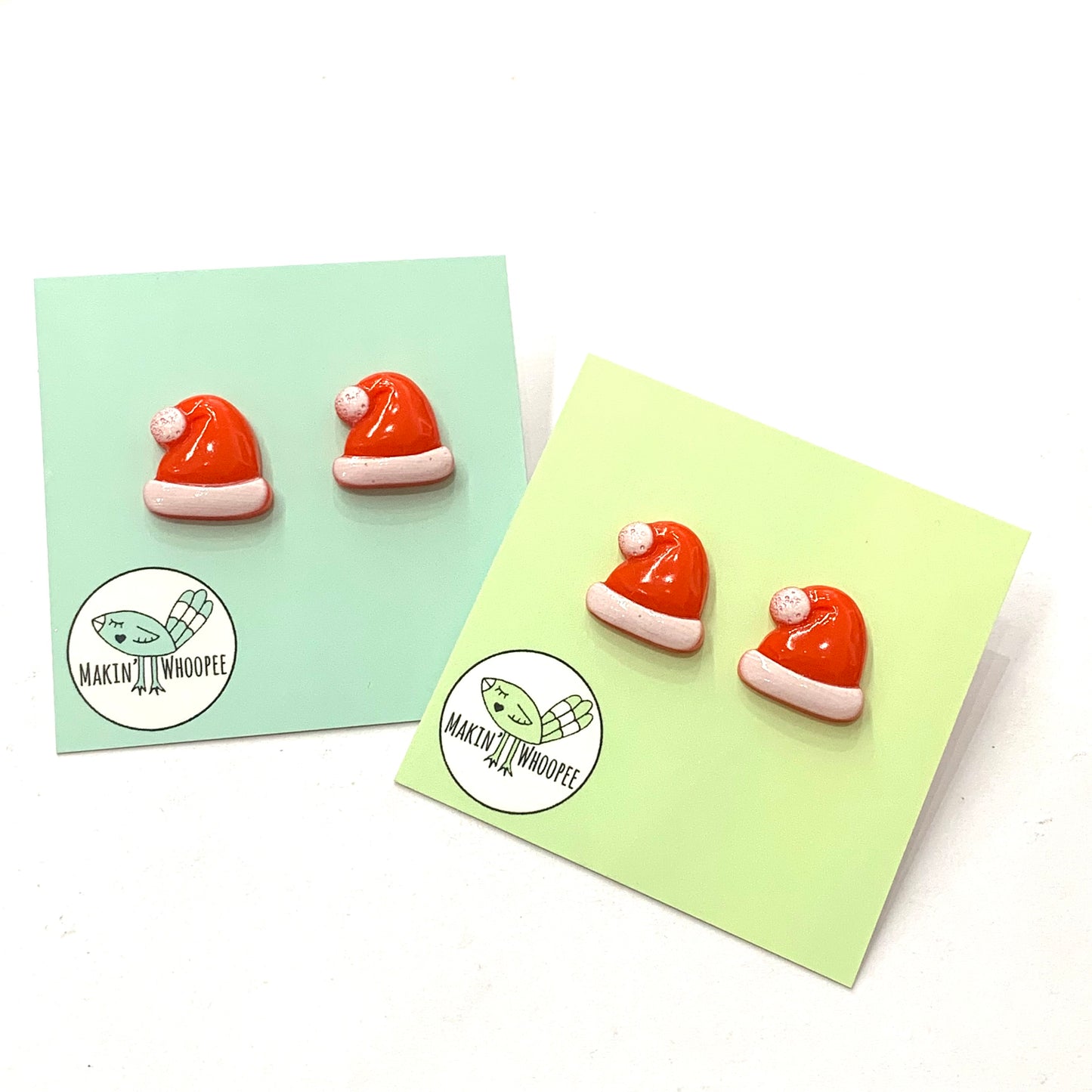 MAKIN' WHOOPEE - "Retro Santa Hats" STATEMENT CHRISTMAS BUTTON STUDS
