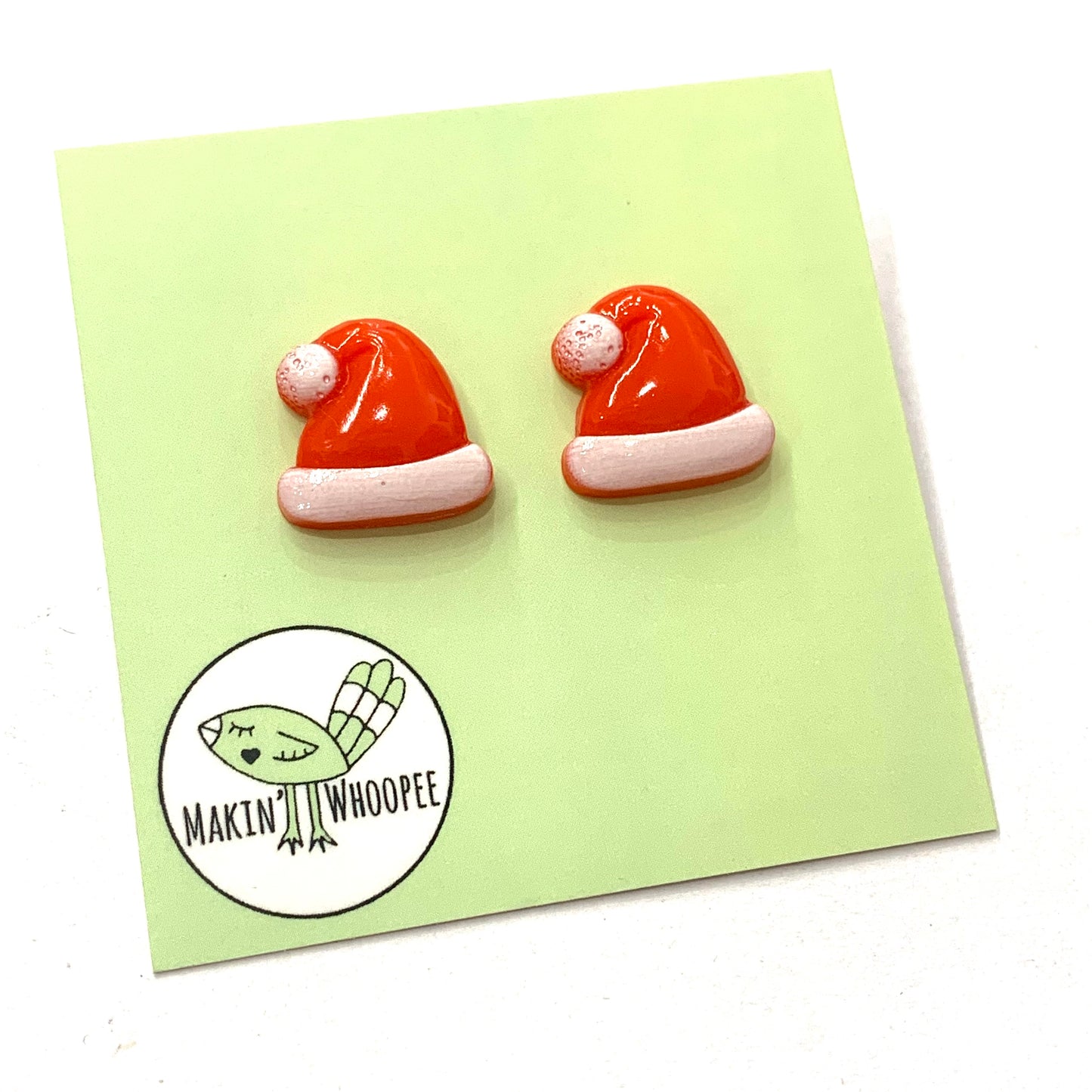 MAKIN' WHOOPEE - "Retro Santa Hats" STATEMENT CHRISTMAS BUTTON STUDS