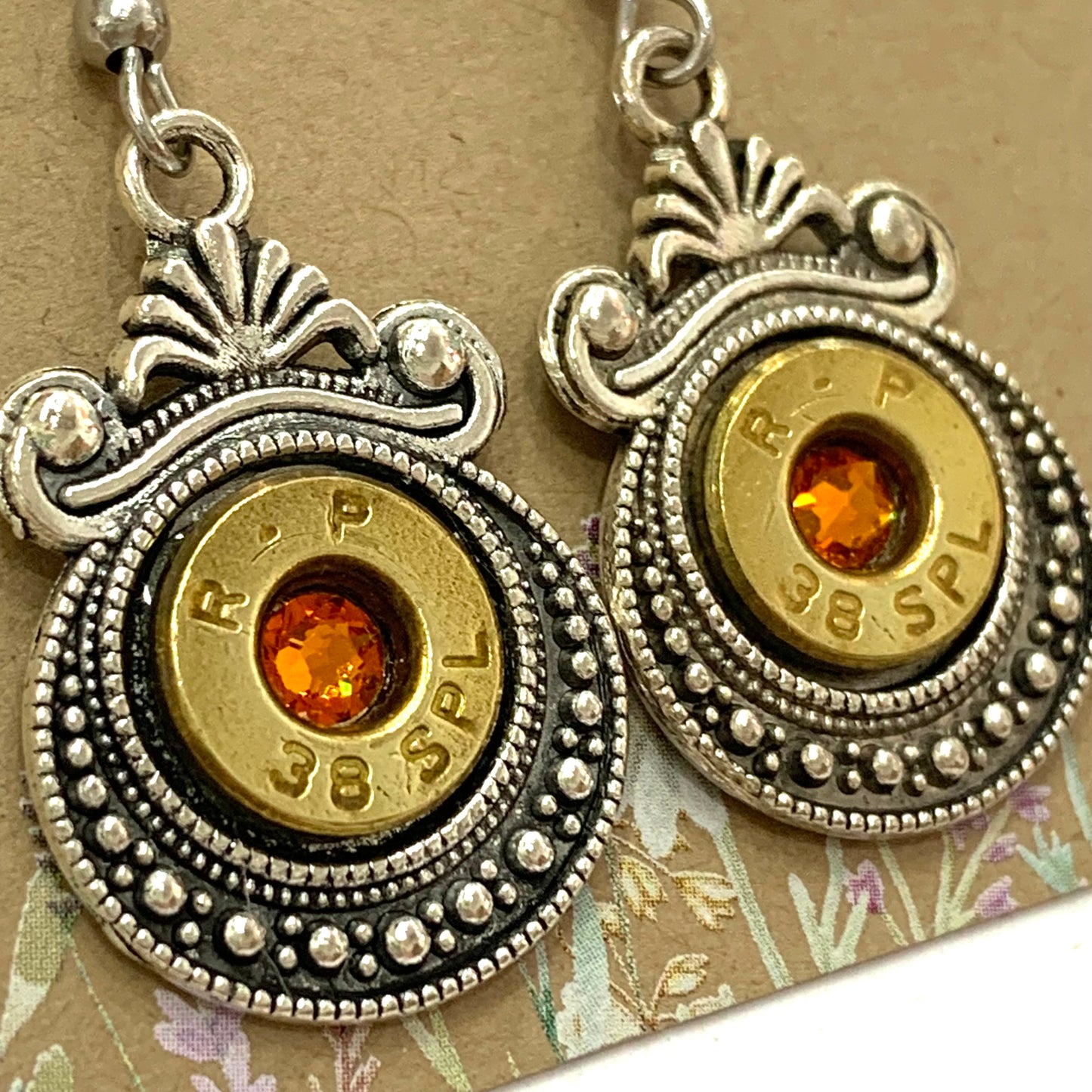 WILD BRASS- Aztec Drops- Orange Swarovski Crystal