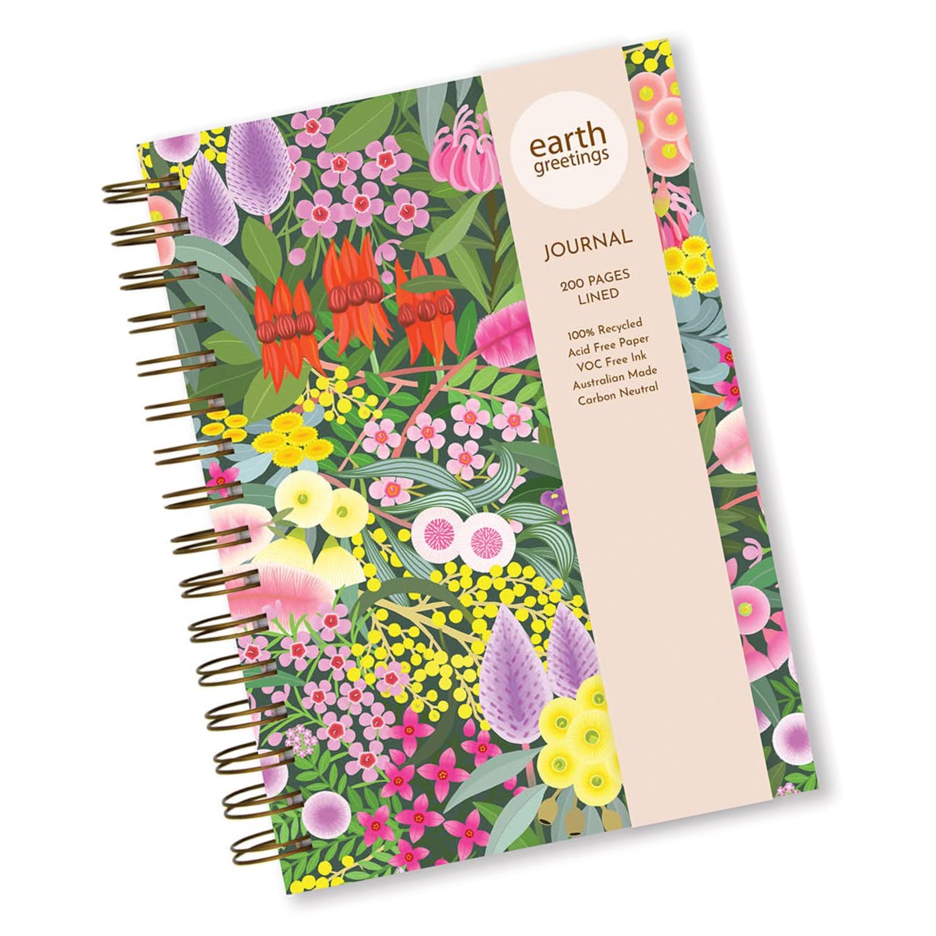 An A5 lined journal with a floral hard cover featuring artwork by Australian artist Claire Ishino.