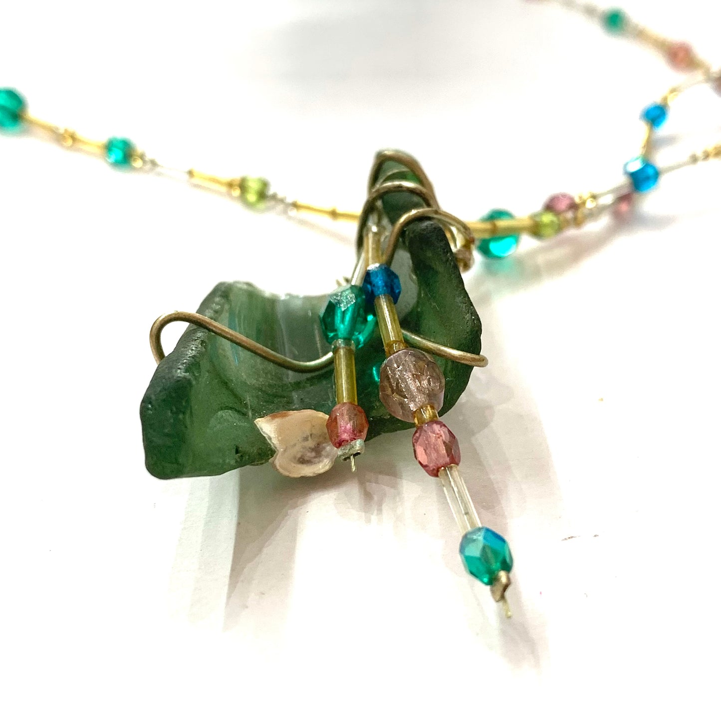 CARLEY CLARKE-RUSHTON - Green Sea Glass & Beaded Necklace