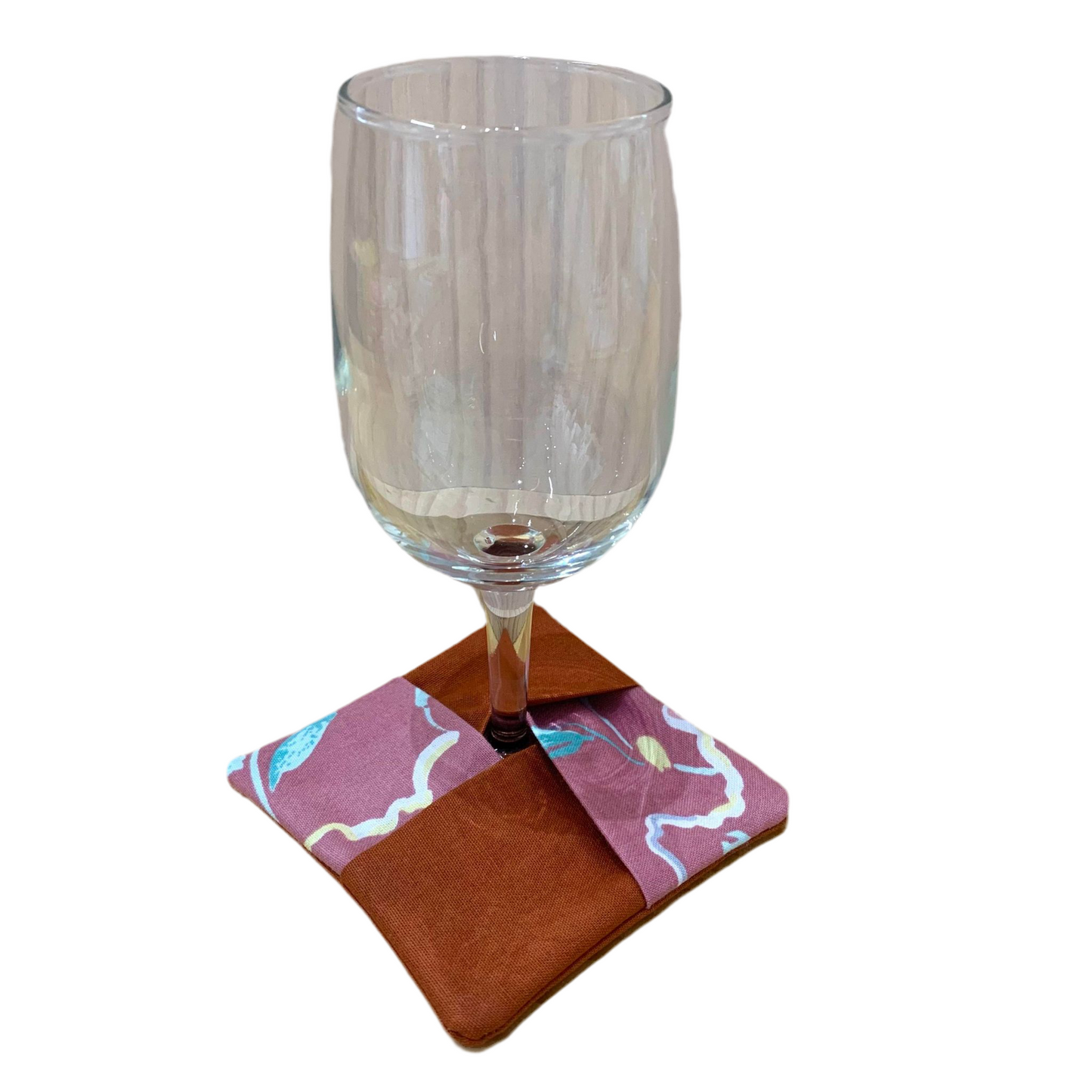 MUMMA WHOOPEE- SINGLE WINE GLASS SLIPPER/COASTERS- Mushrooms & Pink