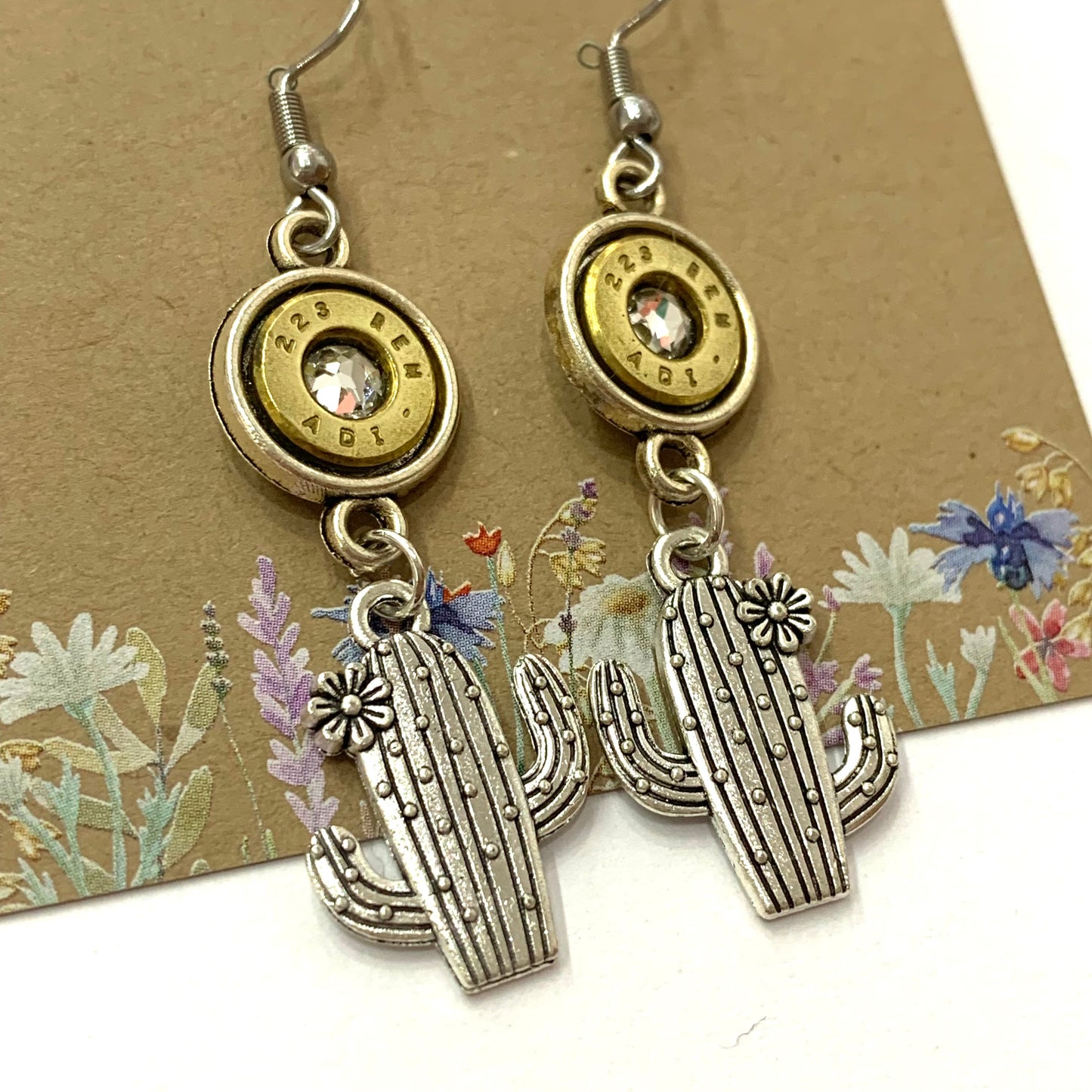 WILD BRASS- Charm Drops- Cactus with Clear Swarovski Crystals