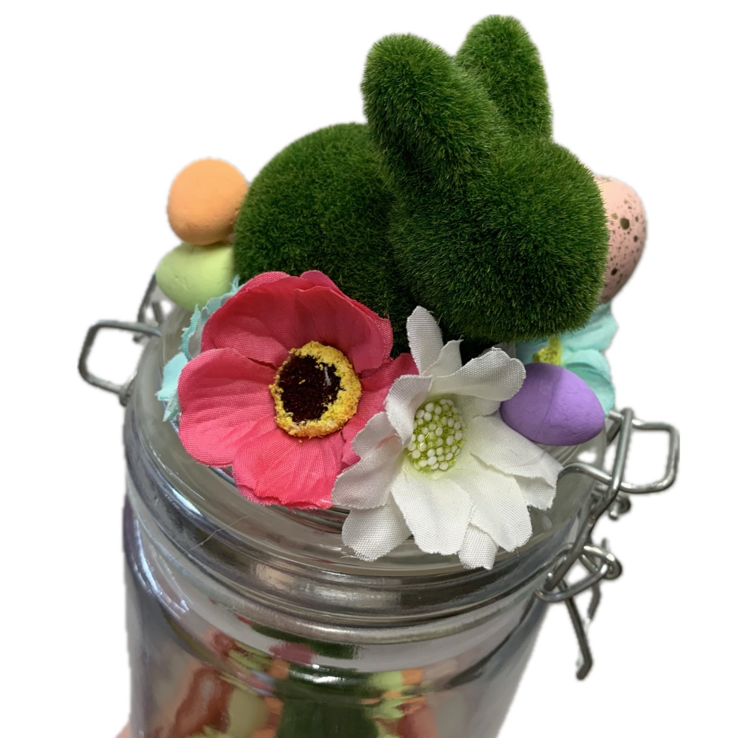 THIS BIRD HAS FLOWN- Bunny Bottle Easter Decoration- Extra Large, Green Bunnies & Pink Paint