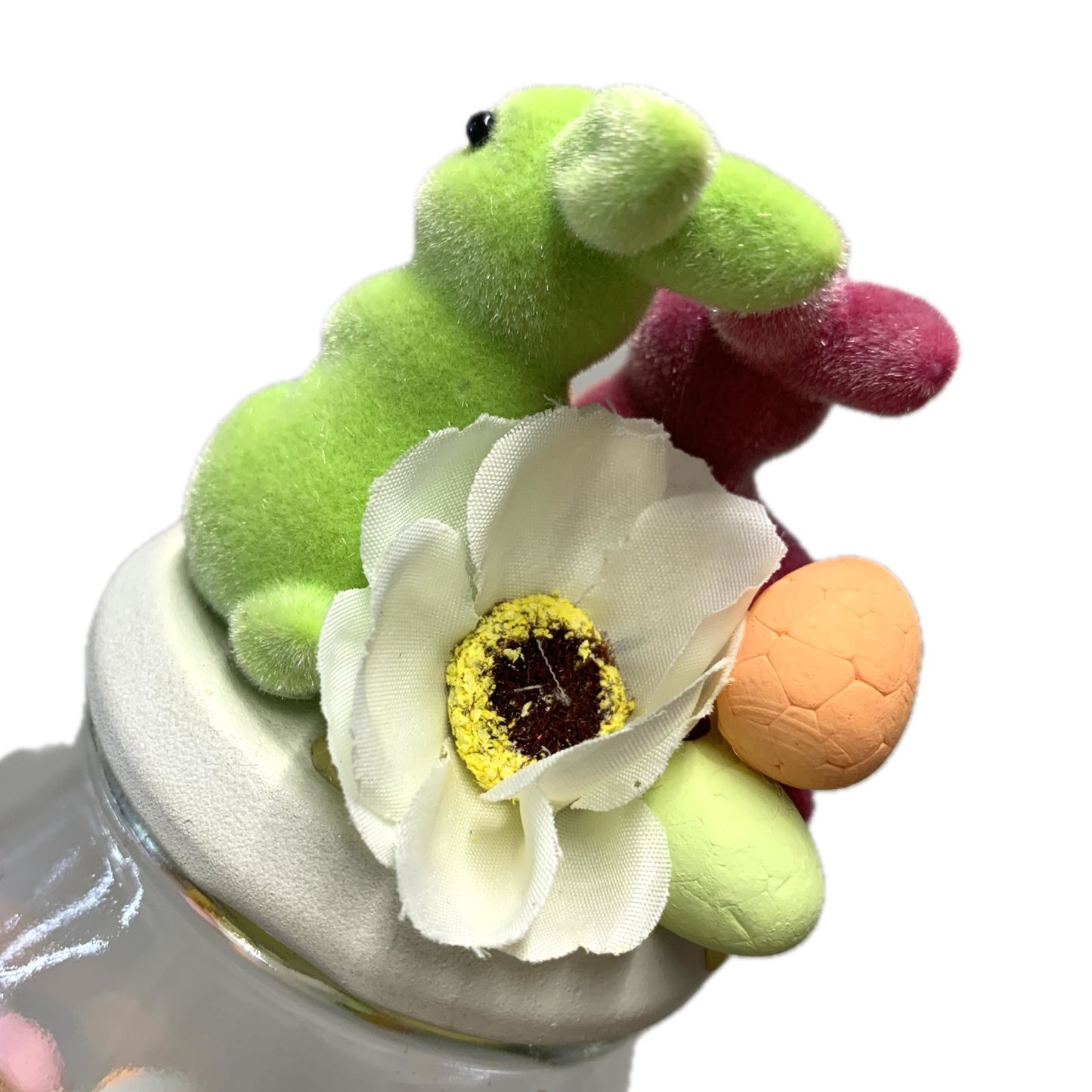 THIS BIRD HAS FLOWN- Bunny Bottle Easter Decoration- white Lid & Yellow Paint