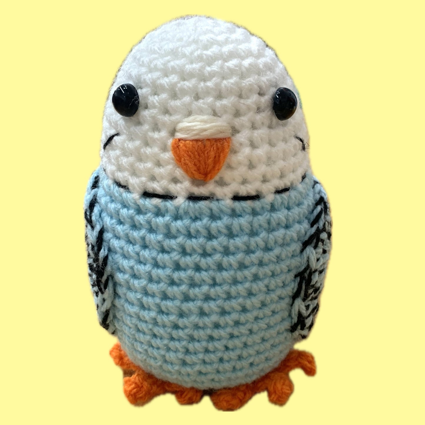 BEAKNITS- PALE BLUE CROCHETED BUDGIE