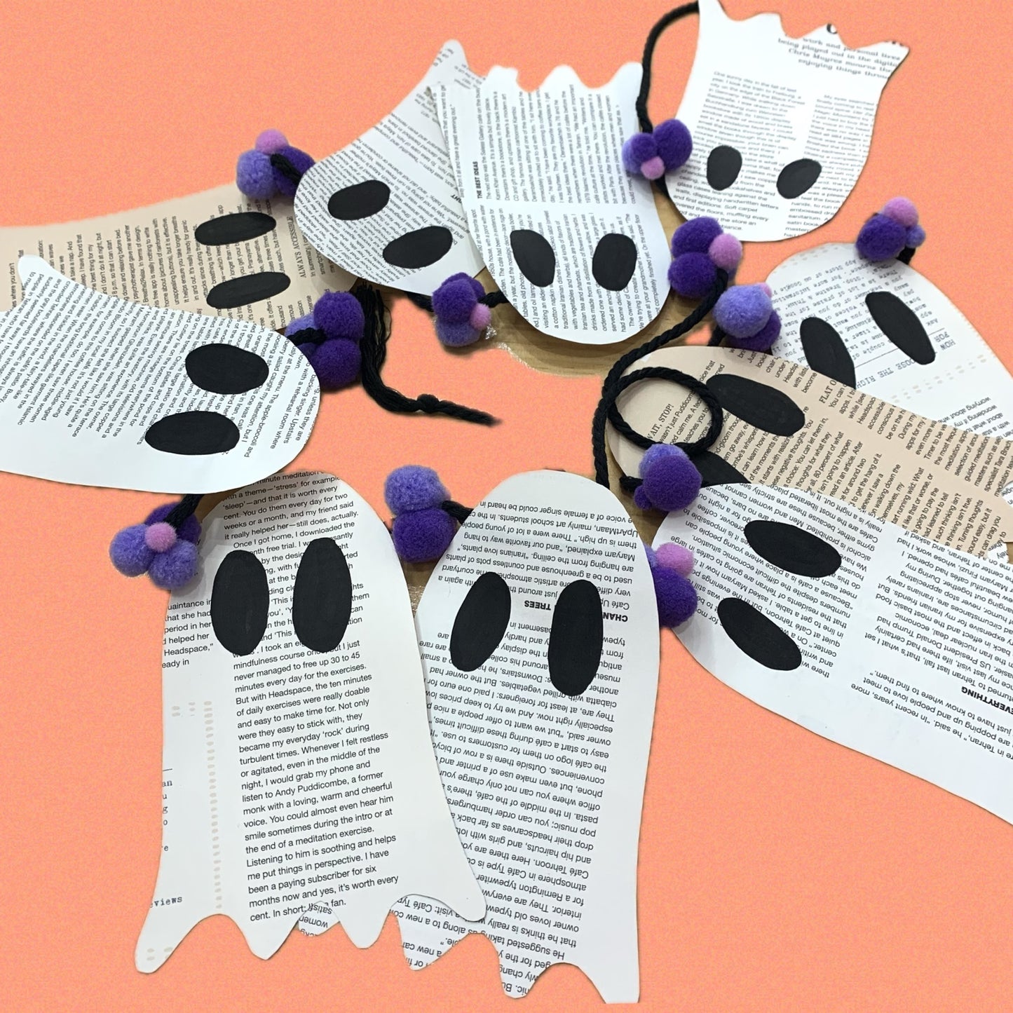 MAKIN' WHOOPEE - LARGE HALLOWEEN BUNTING- Recycled Paper- All Typo & Purple Pom Poms