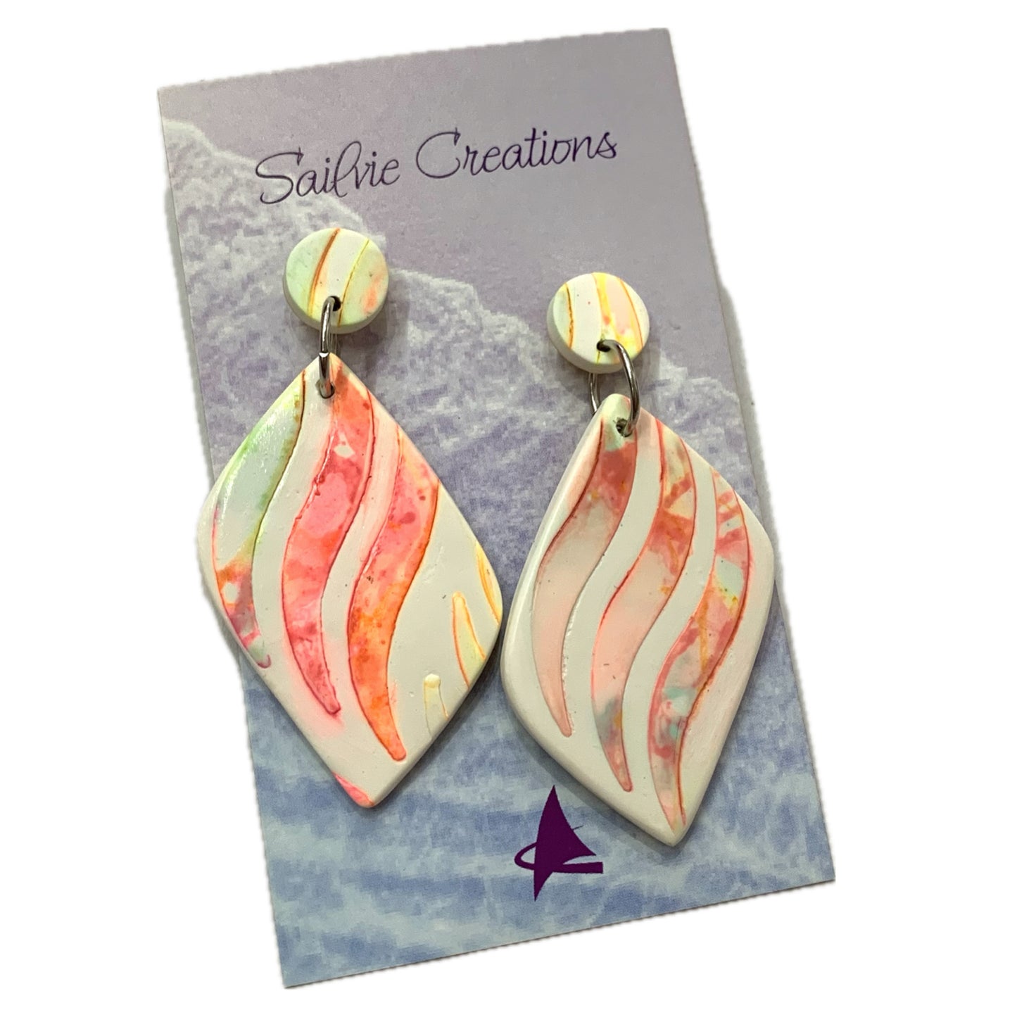 Sailvie Creations - Neon Stencilled Stud Top Dangle Earrings