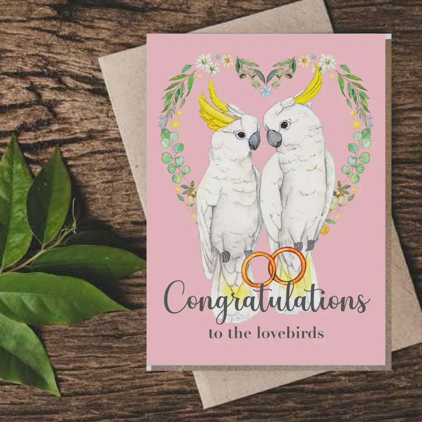 WATERCOLOURS BY CAT- "To the Lovebirds"- Cockatoo Wedding Card