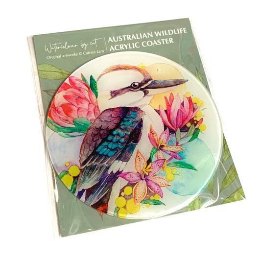 WATERCOLOURS BY CAT- Kookaburra- Australian Bird Art Coaster